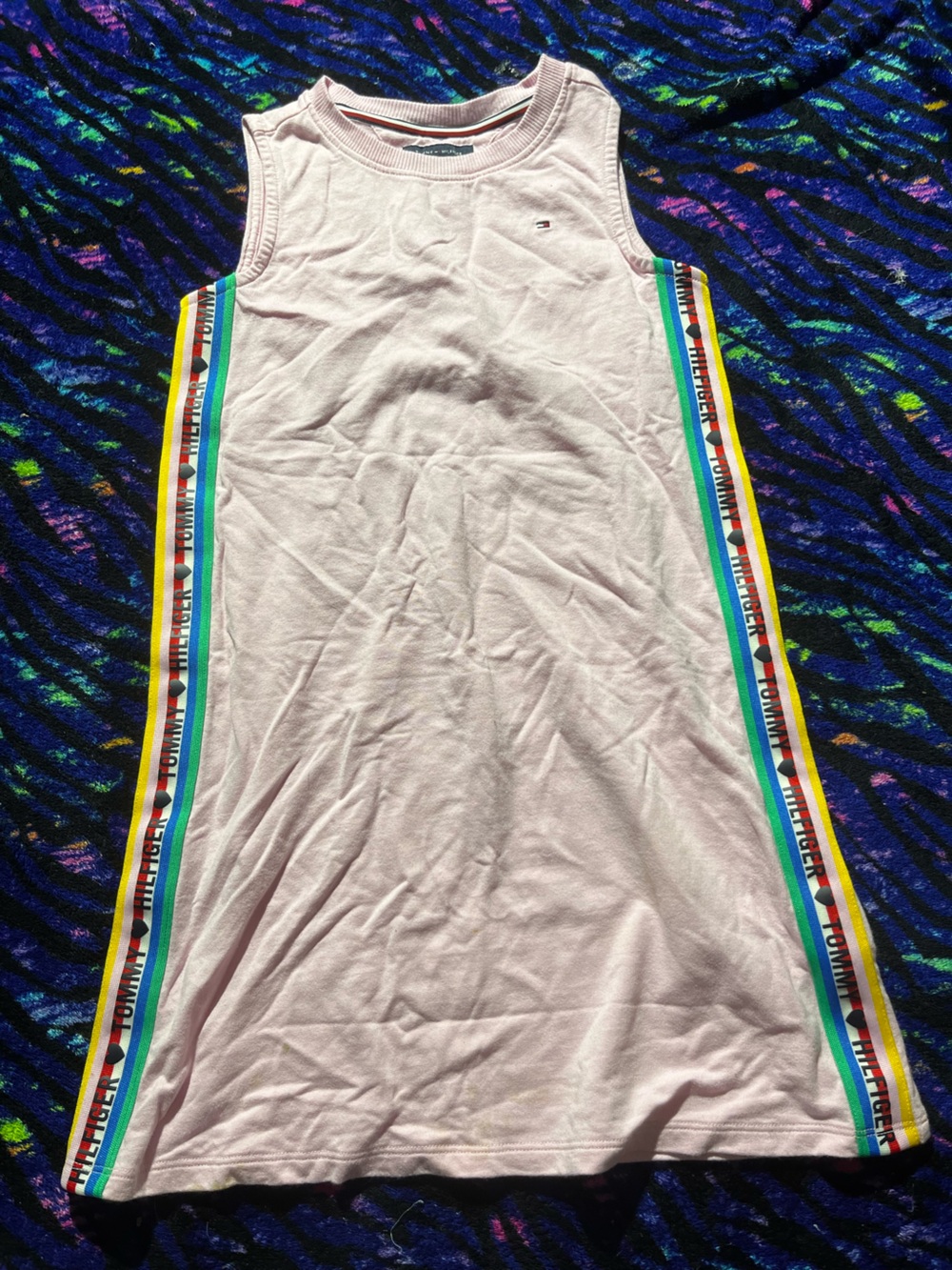 Tommy Hilfiger Light Pink Tank Dress with Rainbow Branded Side Tape
